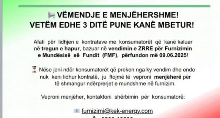 NJOFTIM: VËMENDJE E MENJËHERSHME! VETËM EDHE 3 DITË PUNE KANË MBETUR!